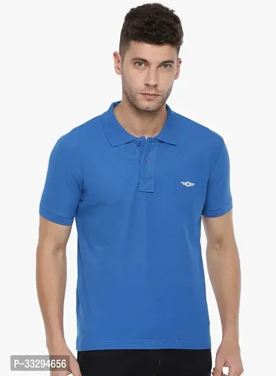 Stylish Blue Cotton Solid Short Sleeves Polos For Men-thumb0