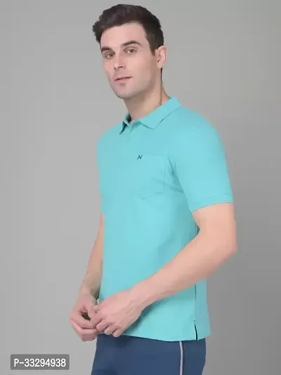 Stylish Blue Cotton Solid Short Sleeves Polos For Men-thumb3