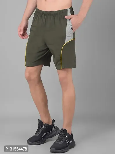 Comfortable Olive Cotton Blend Regular Shorts For Men-thumb3