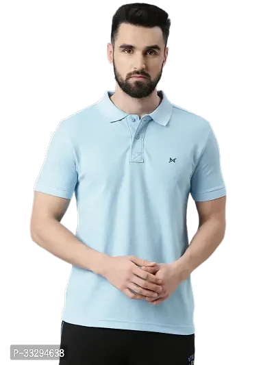 Stylish Blue Cotton Solid Short Sleeves Polos For Men-thumb0