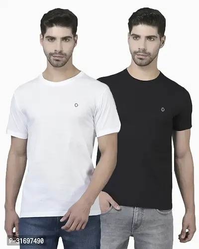 Reliable Multicoloured Cotton Blend Solid T-Shirt For Men Pack Of 2