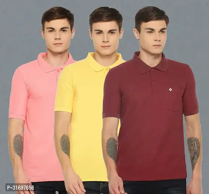 Reliable Multicoloured Cotton Blend Solid T-Shirt For Men Pack Of 3