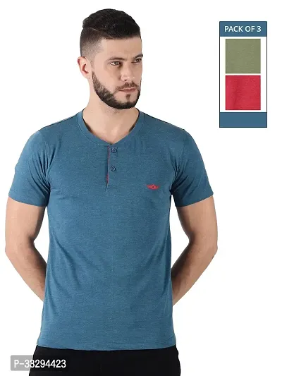 Stylish Multicoloured Cotton Solid Short Sleeves Tees For Men Pack Of 3-thumb0