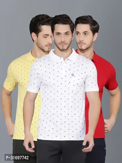 Reliable Multicoloured Cotton Blend Printed T-Shirt For Men Pack Of 3