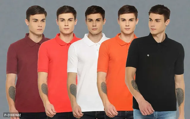 Reliable Multicoloured Cotton Blend Solid T-Shirt For Men Pack Of 5