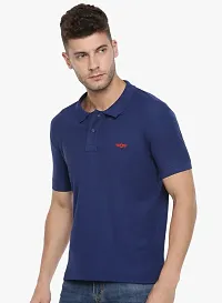 Stylish Blue Cotton Solid Short Sleeves Polos For Men-thumb2