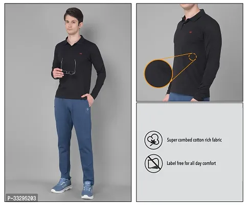 Stylish Black Cotton Solid Long Sleeves Polos For Men-thumb5