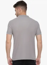 Stylish Grey Cotton Solid Short Sleeves Polos For Men-thumb1