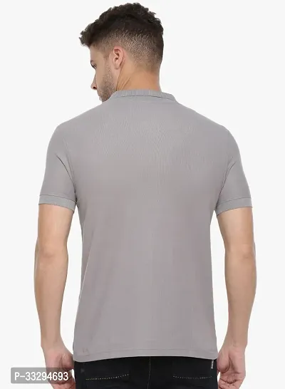 Stylish Grey Cotton Solid Short Sleeves Polos For Men-thumb2