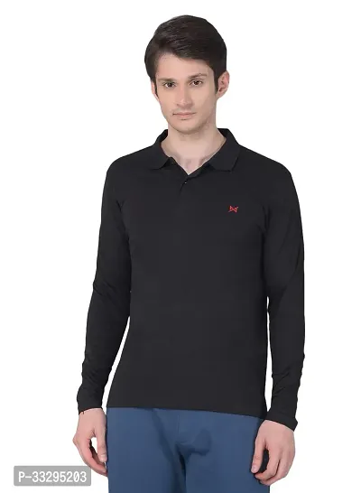 Stylish Black Cotton Solid Long Sleeves Polos For Men-thumb0