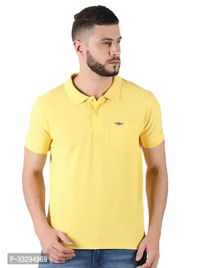 Stylish Yellow Cotton Solid Short Sleeves Polos For Men-thumb0