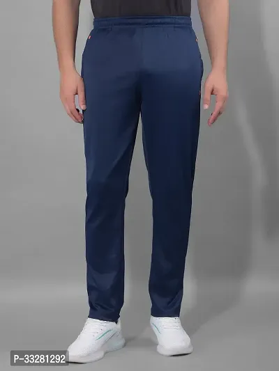 Stylish Navy Blue Polyester Regular Track Pants For Men-thumb0