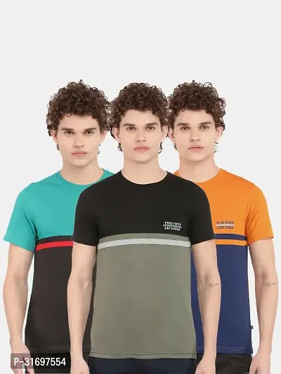 Reliable Multicoloured Cotton Blend Colourblocked T-Shirt For Men Pack Of 3-thumb0