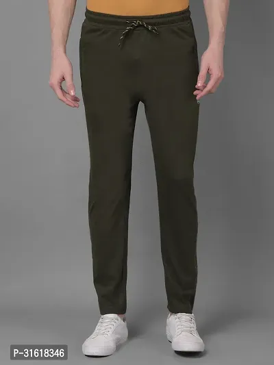 Comfortable Olive Cotton Blend Regular Track Pants For Men