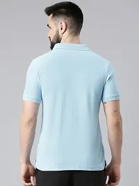 Stylish Blue Cotton Solid Short Sleeves Polos For Men-thumb1