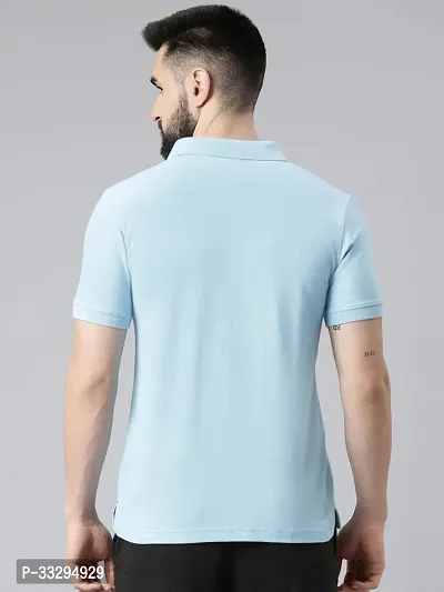 Stylish Blue Cotton Solid Short Sleeves Polos For Men-thumb2