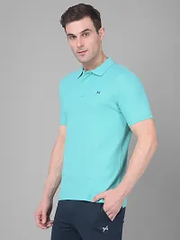 Stylish Blue Cotton Solid Short Sleeves Polos For Men-thumb2