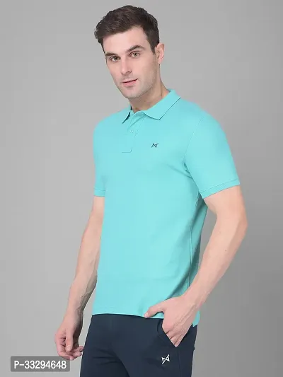 Stylish Blue Cotton Solid Short Sleeves Polos For Men-thumb3