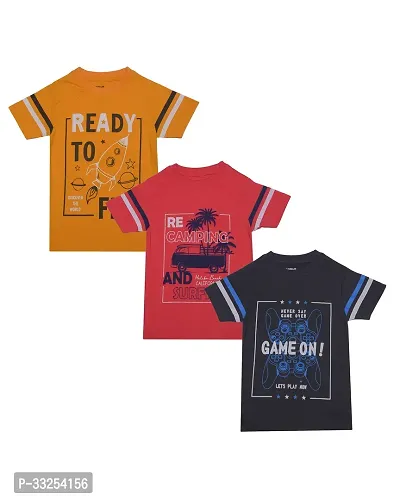 Stylish Multicoloured Cotton Printed T-Shirt For Boys Pack Of 3-thumb0