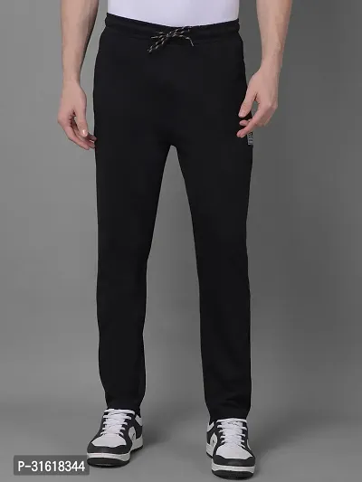 Comfortable Black Cotton Blend Regular Track Pants For Men