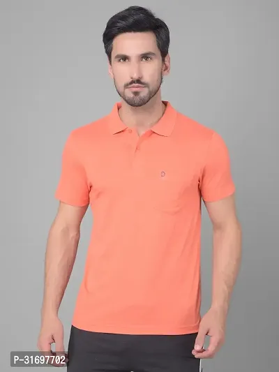 Reliable Orange Cotton Blend Solid Polo T-Shirt For Men-thumb0