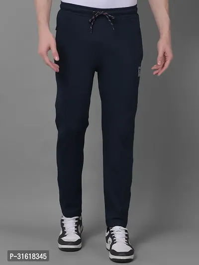 Comfortable Navy Blue Cotton Blend Regular Track Pants For Men