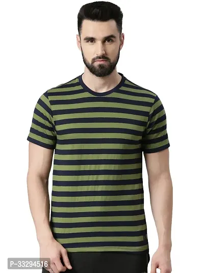 Stylish Multicoloured Cotton Striped Short Sleeves Tees For Men