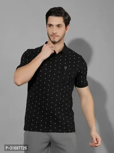 Reliable Black Cotton Blend Printed Polo T-Shirt For Men-thumb0