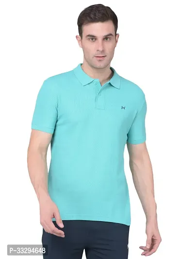 Stylish Blue Cotton Solid Short Sleeves Polos For Men-thumb0