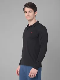 Stylish Black Cotton Solid Long Sleeves Polos For Men-thumb2