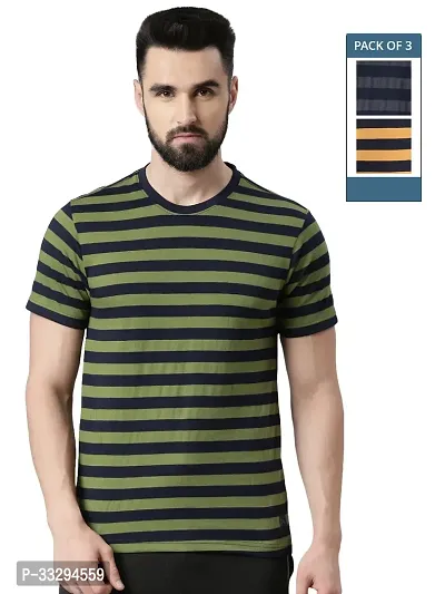 Stylish Multicoloured Cotton Striped Short Sleeves Tees For Men Pack Of 3-thumb0