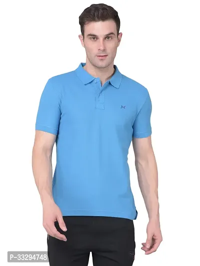 Stylish Blue Cotton Solid Short Sleeves Polos For Men