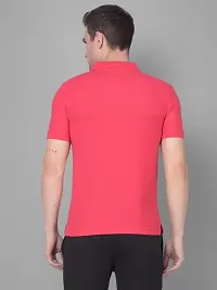 Stylish Pink Cotton Solid Short Sleeves Polos For Men-thumb1