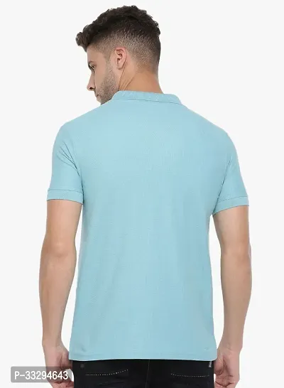 Stylish Blue Cotton Solid Short Sleeves Polos For Men-thumb2