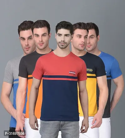 Reliable Multicoloured Cotton Blend Colourblocked T-Shirt For Men Pack Of 5