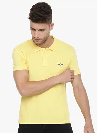 Stylish Yellow Cotton Solid Short Sleeves Polos For Men-thumb2