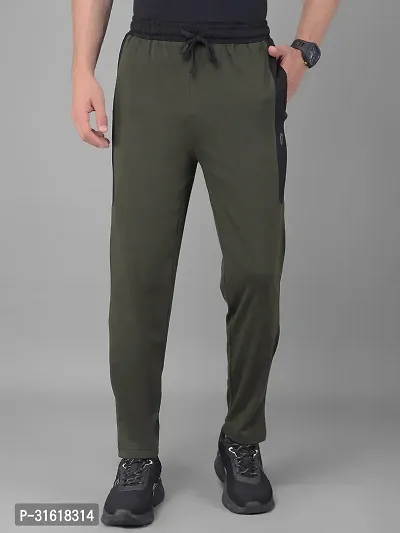 Comfortable Olive Cotton Blend Regular Track Pants For Men