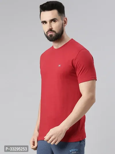 Stylish Red Cotton Solid Short Sleeves Tees For Men-thumb3