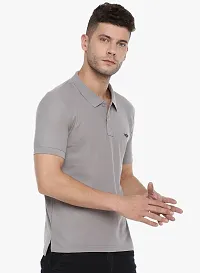 Stylish Grey Cotton Solid Short Sleeves Polos For Men-thumb2