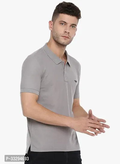 Stylish Grey Cotton Solid Short Sleeves Polos For Men-thumb3