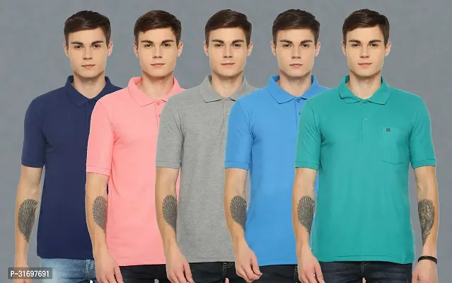 Reliable Multicoloured Cotton Blend Solid T-Shirt For Men Pack Of 5