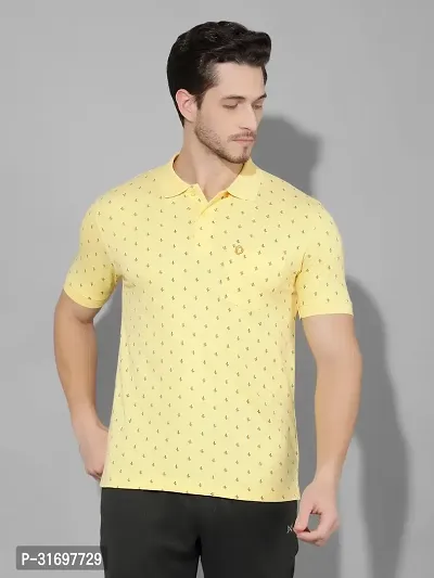 Reliable Yellow Cotton Blend Printed Polo T-Shirt For Men-thumb0