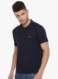 Stylish Navy Blue Cotton Solid Short Sleeves Polos For Men-thumb2