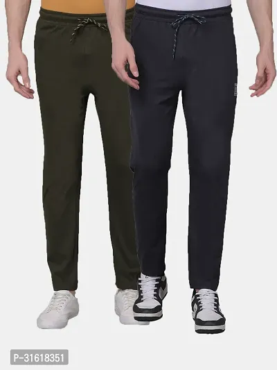 Comfortable Multicoloured Cotton Blend Regular Track Pants For Men Pack of 2