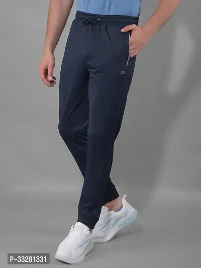 Stylish Navy Blue Polyester Regular Track Pants For Men-thumb2