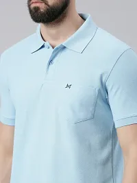 Stylish Blue Cotton Solid Short Sleeves Polos For Men-thumb3