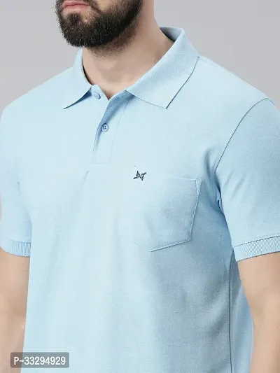 Stylish Blue Cotton Solid Short Sleeves Polos For Men-thumb4