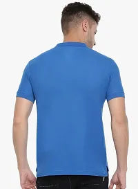 Stylish Blue Cotton Solid Short Sleeves Polos For Men-thumb1