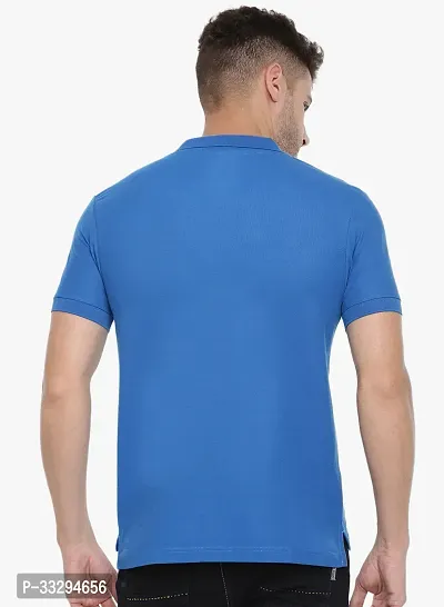 Stylish Blue Cotton Solid Short Sleeves Polos For Men-thumb2