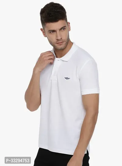 Stylish White Cotton Solid Short Sleeves Polos For Men-thumb3